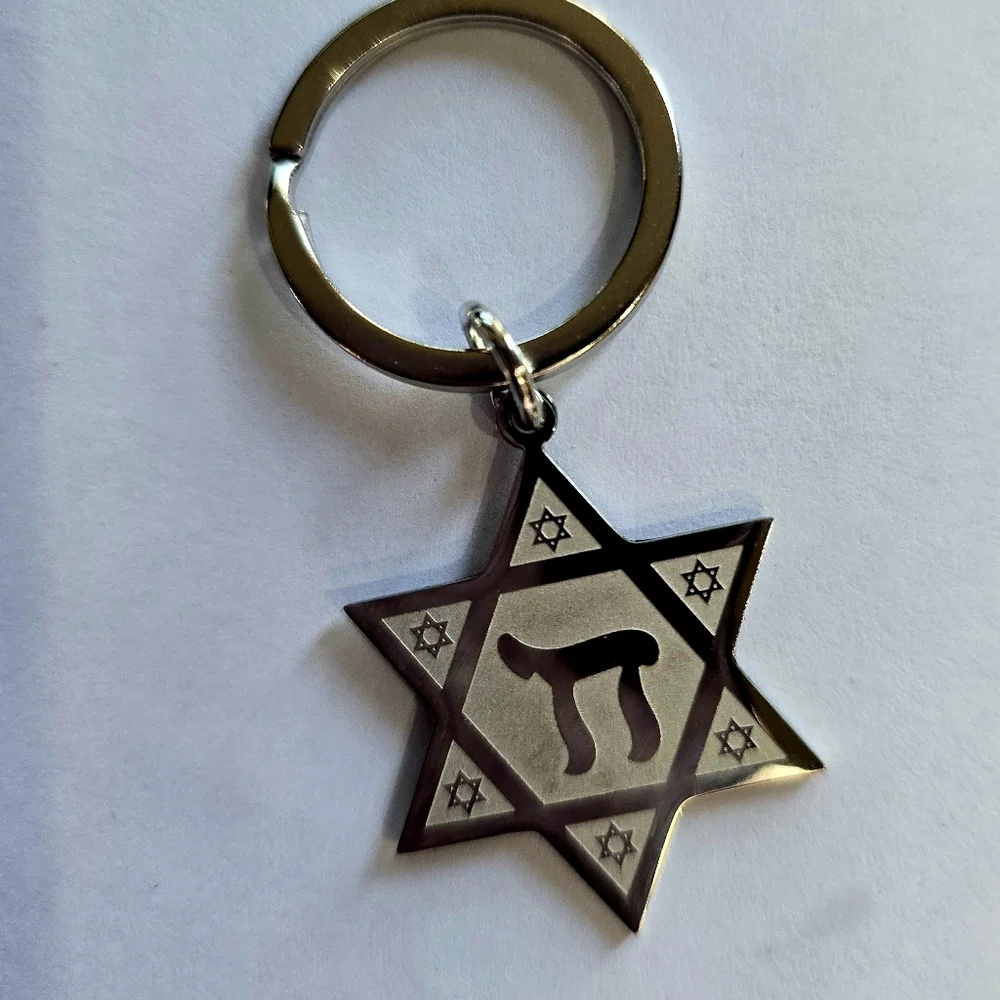 SHINY STAINLESS STEEL FOREVER WEAR SILVER JEWISH STAR OF DAVID CHAI LONG LIFE...